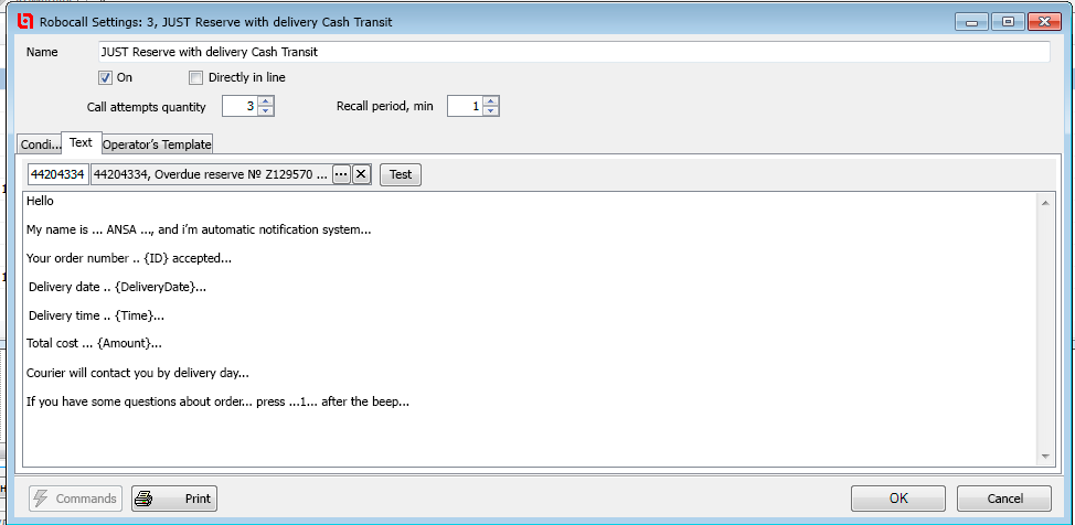 Voice message settings template