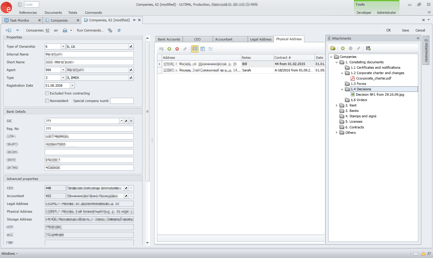 Company’s attached files structure