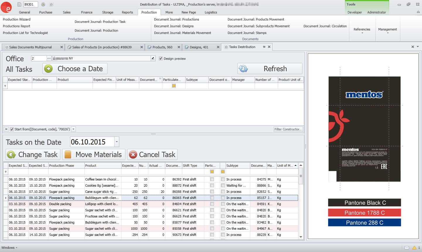 Production tasks
						management