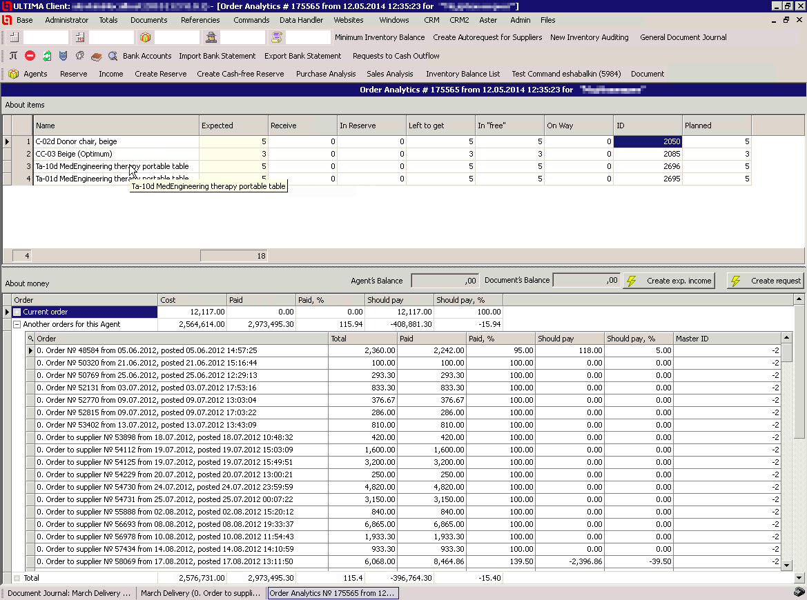 Analysis of an Order to the Supplier